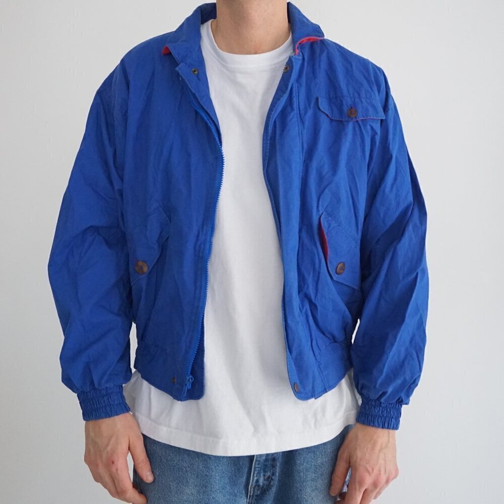 Vintage Club International Blue Red Cotton Lined Zip Up Nautical Jacket Medium